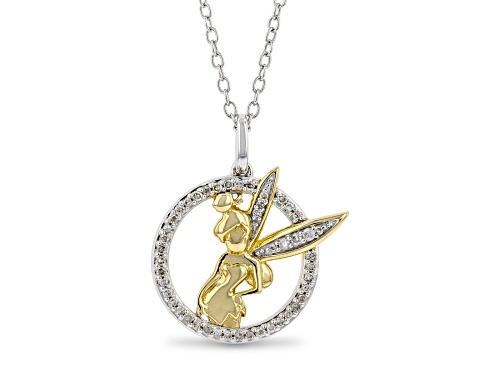 Photo of Enchanted Disney Tinker Bell Pendant White Diamond Rhodium and 14k Yellow Gold Over Silver 0.15ctw