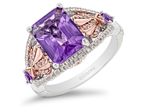 Photo of Enchanted Disney Ariel Ring Amethyst & White Diamond Rhodium & 14k Rose Gold Over Silver 3.14ctw - Size 5