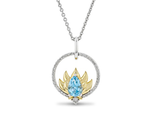 Photo of Enchanted Disney Jasmine Pendant Swiss Blue Topaz & Diamond Rhodium & 14k Yellow Gold Over Silver
