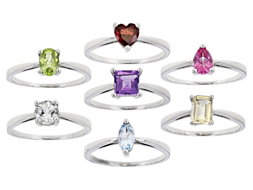 Photo of 5.24ctw Multiple Shapes And Multiple Stone Rhodium Over Sterling Silver Set Of 7 Rings - Size 9