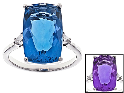 8.00ct Rectangular Cushion Color Change Blue Fluorite With .22ctw Baguette White Zircon Silver Ring - Size 12