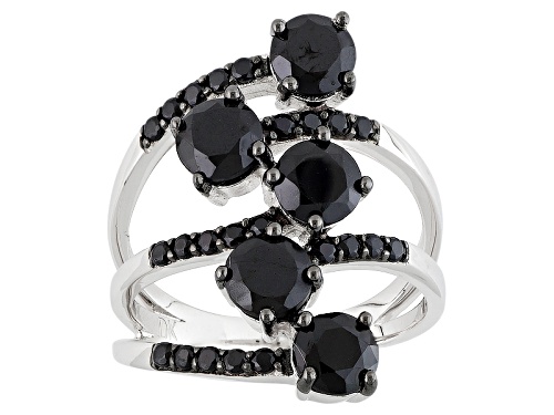 3.03ctw Round Black Spinel Sterling Silver Bypass Ring - Size 6