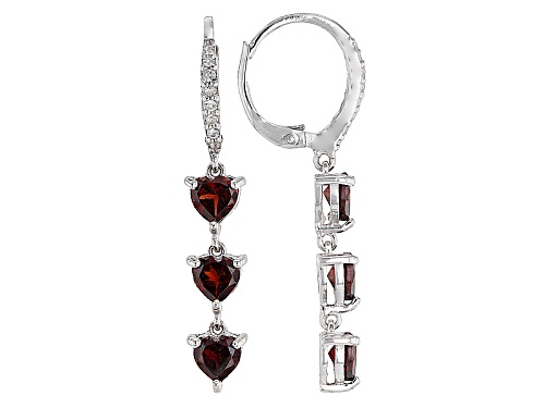 .51ctw Heart Shape Vermelho Garnet™ And .02ctw Round White Topaz Rhodium Over Silver Dangle Earrings