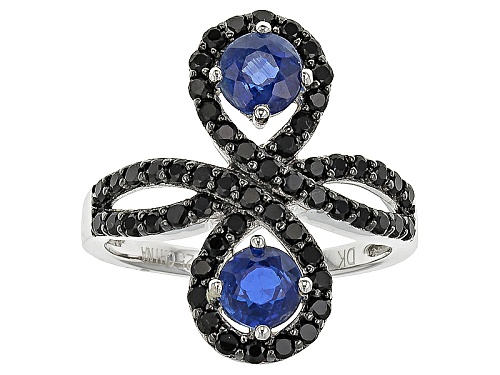 1.08ctw Round Nepalese Kyanite With 1.17ctw Round Black Spinel Sterling Silver Ring - Size 8