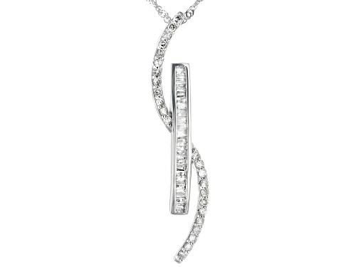 0.42ctw Round & Baguette White Diamond 10K White Gold Pendant With 18 Inch Chain
