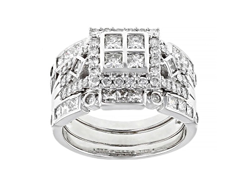 Photo of 1.78ctw Princess Cut & Round White Diamond 10K Gold Ring With Two Matching Bands - Size 7