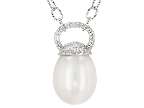 11-12mm White Cultured Freshwater Pearl Rhodium Over Silver 20 Inch Necklace - Size 20