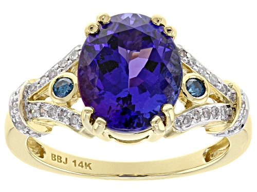 3.75ct Oval Blue Tanzanite With 0.20ctw Blue And White Diamond 14k Yellow Gold Ring - Size 7