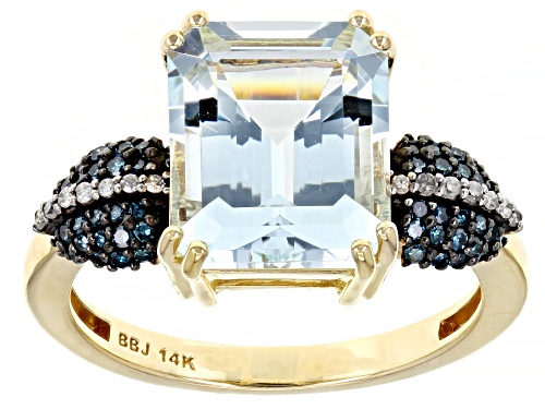 Photo of 3.25ct Aquamarine With 0.19ctw Blue & White Diamond Accent 14k Yellow Gold Ring - Size 7