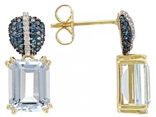 3.50ctw Aquamarine With 0.25ctw Blue & White Diamond Accent 14k Yellow Gold Earrings