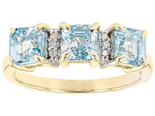 Photo of 2.56ctw Asscher Cut Blue Zircon And 0.05ctw White Diamond 10k Yellow Gold Ring - Size 7
