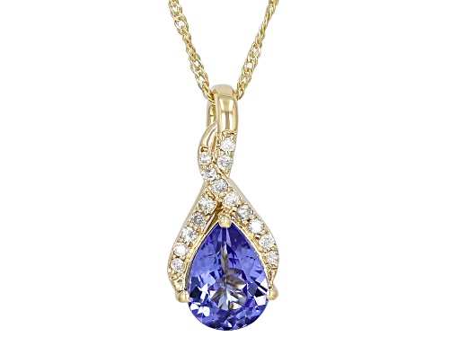 0.98ct Tanzanite With 0.09ctw White Diamond Accent 10k Yellow Gold Pendant With Chain