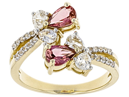 Photo of 0.70ctw Pink Tourmaline With 0.85ctw White Sapphire 10k Yellow Gold Ring - Size 7