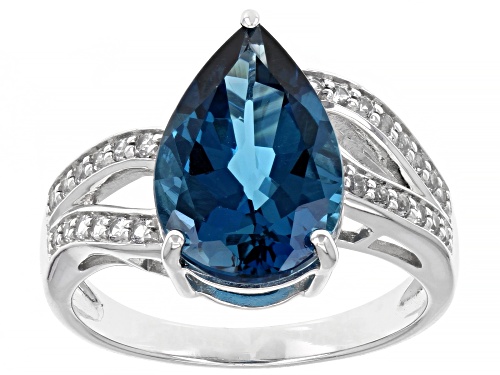 Photo of 4.24ct Pear Shaped London Blue Topaz And 0.18ctw White Topaz Rhodium Over 10k White Gold Ring - Size 7