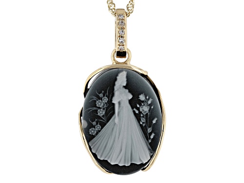 18x13 Oval Chalcedony And 0.02ctw Diamond Accent 10k Yellow Gold Cameo Pendant With Chain