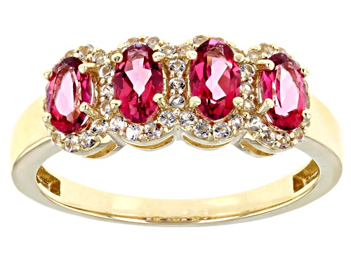 0.90ctw Oval Pink Topaz With 0.16ctw Round White Topaz 10K Yellow Gold ...