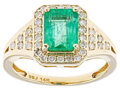 Photo of 1.36ct Rectangular Octagonal Ethiopian Emerald And 0.32ctw White Diamond 14K Yellow Gold Ring - Size 8