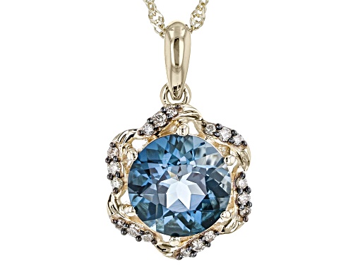 1.99ct London Blue Topaz And 0.08ctw Champagne Diamond 10k Yellow Gold Pendant With Chain