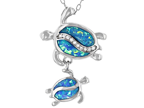 Bella Luce ® Lab Created Opal & White Diamond Simulant Rhodium Over Silver Turtle Pendant W/Chain