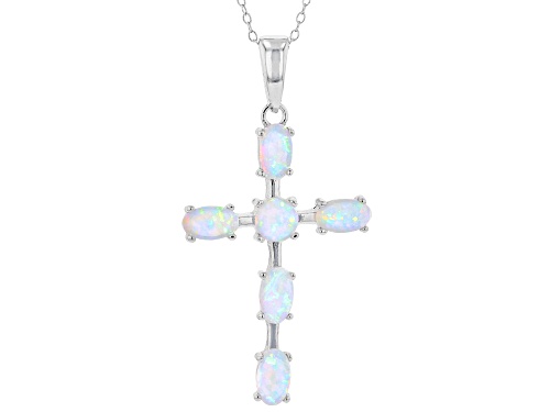 Photo of Bella Luce 0.86ctw Lab Created White Opal Rhodium Over Sterling Silver Cross Pendant With Chain