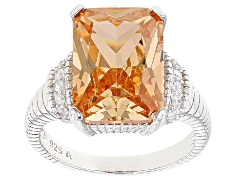 Bella Luce ® 12.40ctw Champagne and White Diamond Simulant Rhodium Over Sterling Silver Ring - Size 5