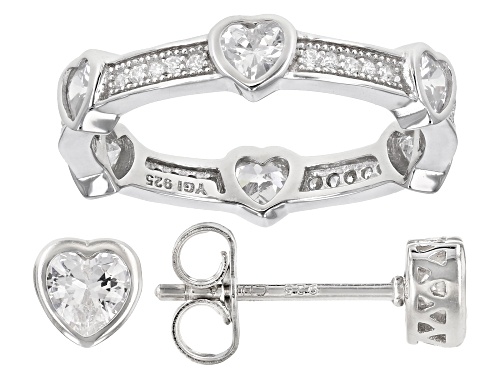 Bella Luce ® 2.75ctw Rhodium Over Sterling Silver Heart Ring And Stud Earrings Set (1.66ctw DEW)