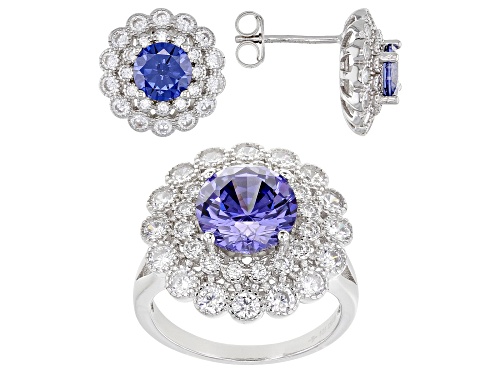 Photo of Bella Luce® 10.45ctw Esotica™ Tanzanite & White Diamond Simulants Rhodium Over Silver Jewelry Set