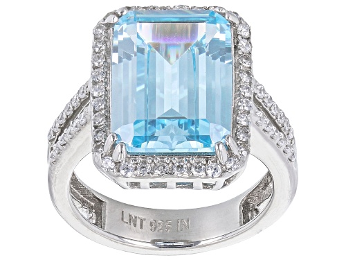 Photo of Bella Luce® 12.18ctw Aquamarine And White Diamond Simulants Rhodium Over Silver Ring (7.38ctw DEW) - Size 11
