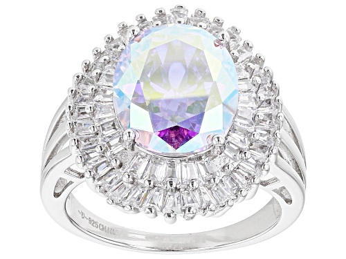 Bella Luce® 7.46ctw Aurora Borealis & White Diamond Simulants Rhodium Over Silver Ring(4.52ctw DEW) - Size 8