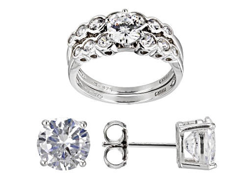 Photo of Bella Luce® 8.77ctw White Diamond Simulant Rhodium Over Sterling Silver Rings And Earrings Set