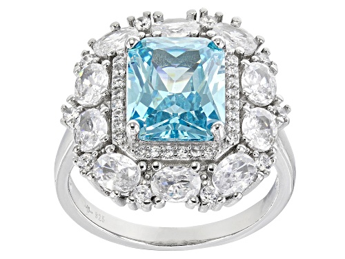 Photo of Bella Luce® 7.71ctw Aquamarine And White Diamond Simulants Rhodium Over Sterling Silver Ring - Size 5