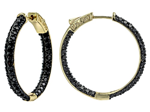 4.50ctw Round Black Spinel 14k Yellow Gold Over Sterling Silver Inside Out Hoop Earrings
