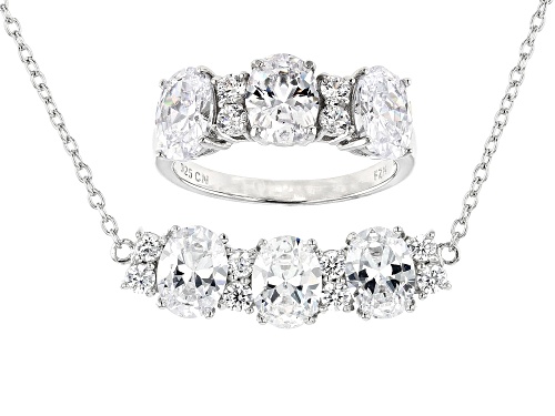 Bella Luce ® 12.81CTW White Diamond Simulant Rhodium Over Silver Ring & Necklace Set