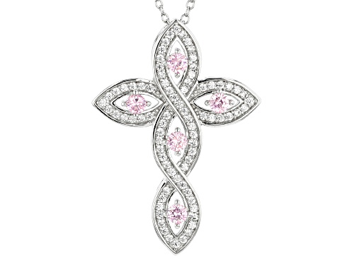 Photo of Bella Luce ® 1.18CTW Pink & White Diamond Simulants Rhodium Over Silver Cross Pendant With Chain