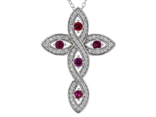 Photo of Bella Luce ® 1.18CTW Ruby & White Diamond Simulants Rhodium Over Silver Cross Pendant With Chain