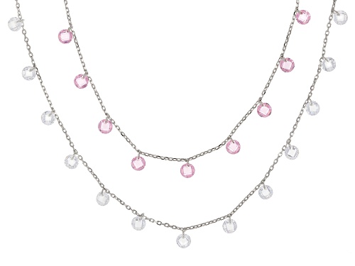 Bella Luce ® 18.90CTW Pink & White Diamond Simulants Rhodium Over Silver Necklace - Size 16