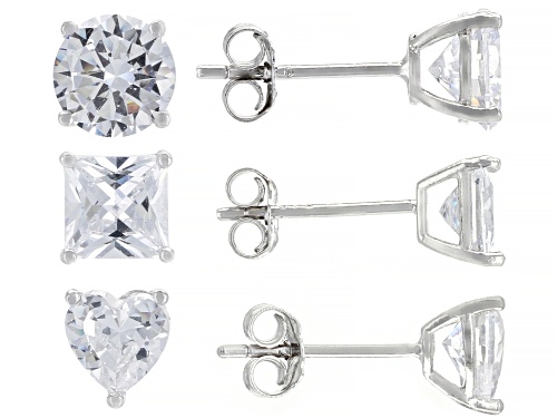 Bella Luce® 6.78ctw White Diamond Simulant Rhodium Over Sterling Silver Stud Earrings Set of 3