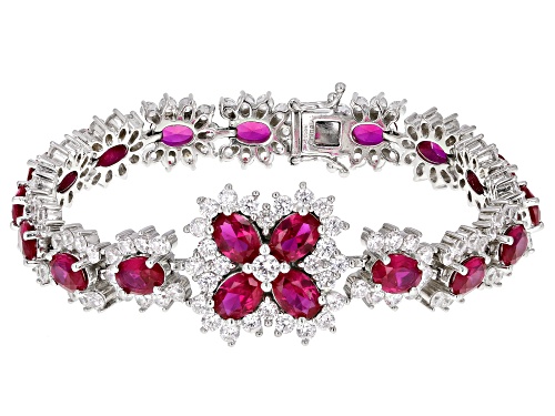 Bella Luce ® 36.21ctw Ruby And White Diamond Simulants Rhodium Over Sterling Silver Tennis Bracelet - Size 7.25
