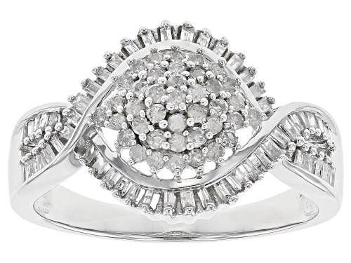 .50ctw Round & Baguette Diamond 10k White Gold Ring - Size 7