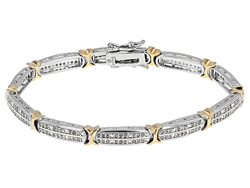 Emulous™ 0.95ctw Round White Diamond Rhodium And 18k Yellow Gold Over Brass Bracelet - Size 6.5