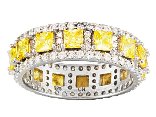 Photo of Bella Luce ® 6.12ctw Canary & White Diamond Simulant Rhodium Over Sterling Silver Band - Size 5