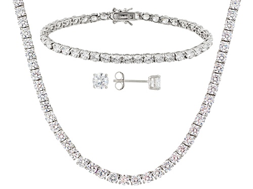 Bella Luce ® 62.00ctw Round Rhodium Over Sterling Silver Earrings, Bracelet And Necklace Set