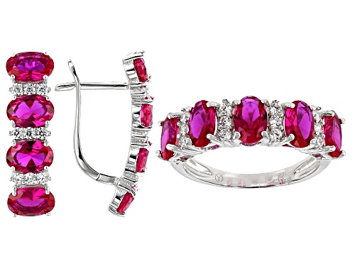 Bella Luce® 7.75ctw Ruby Simulant And White Diamond Simulant Rhodium Over Silver Ring And Earrings