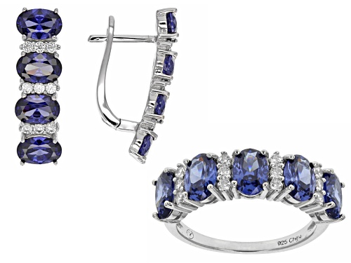 Bella Luce®7.75ctw Tanzanite Simulant & White Diamond Simulant Rhodium Over Silver Ring & Earrings