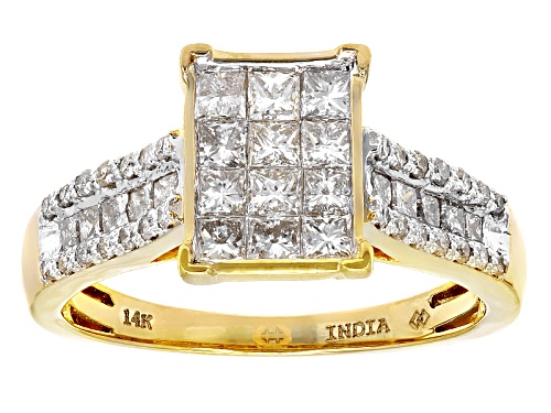 Photo of 1.00ctw Princess Cut And Round White Diamond 14k Yellow Gold Ring - Size 7