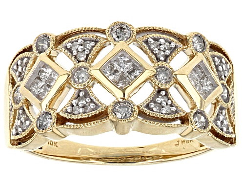 .50ctw Round And Princess Cut White Diamond 10k Yellow Gold Ring - Size 7