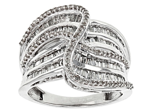 1.00ctw Round And Baguette White Diamond 10k White Gold Ring - Size 7