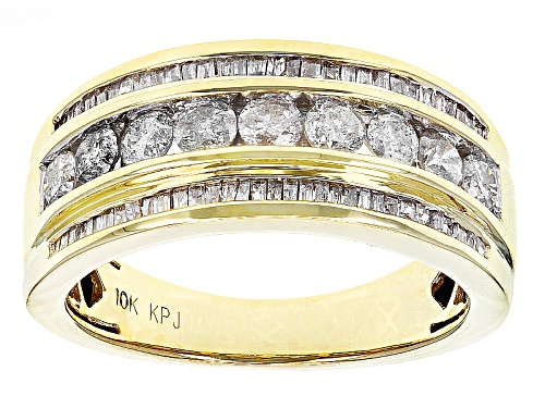1.00ctw Round And Baguette White Diamond 10k Yellow Gold Ring - Size 6