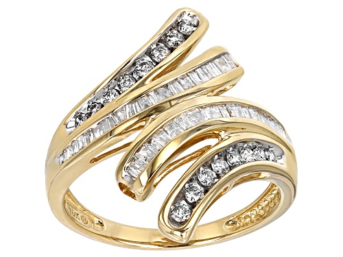 .50ctw Round And Baguette White Diamond 10k Yellow Gold Ring - Size 7