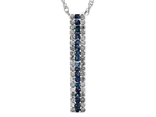 .44ctw Baguette Blue And Round White Diamond Rhodium Over Sterling Silver Pendant With 18inch Chain
